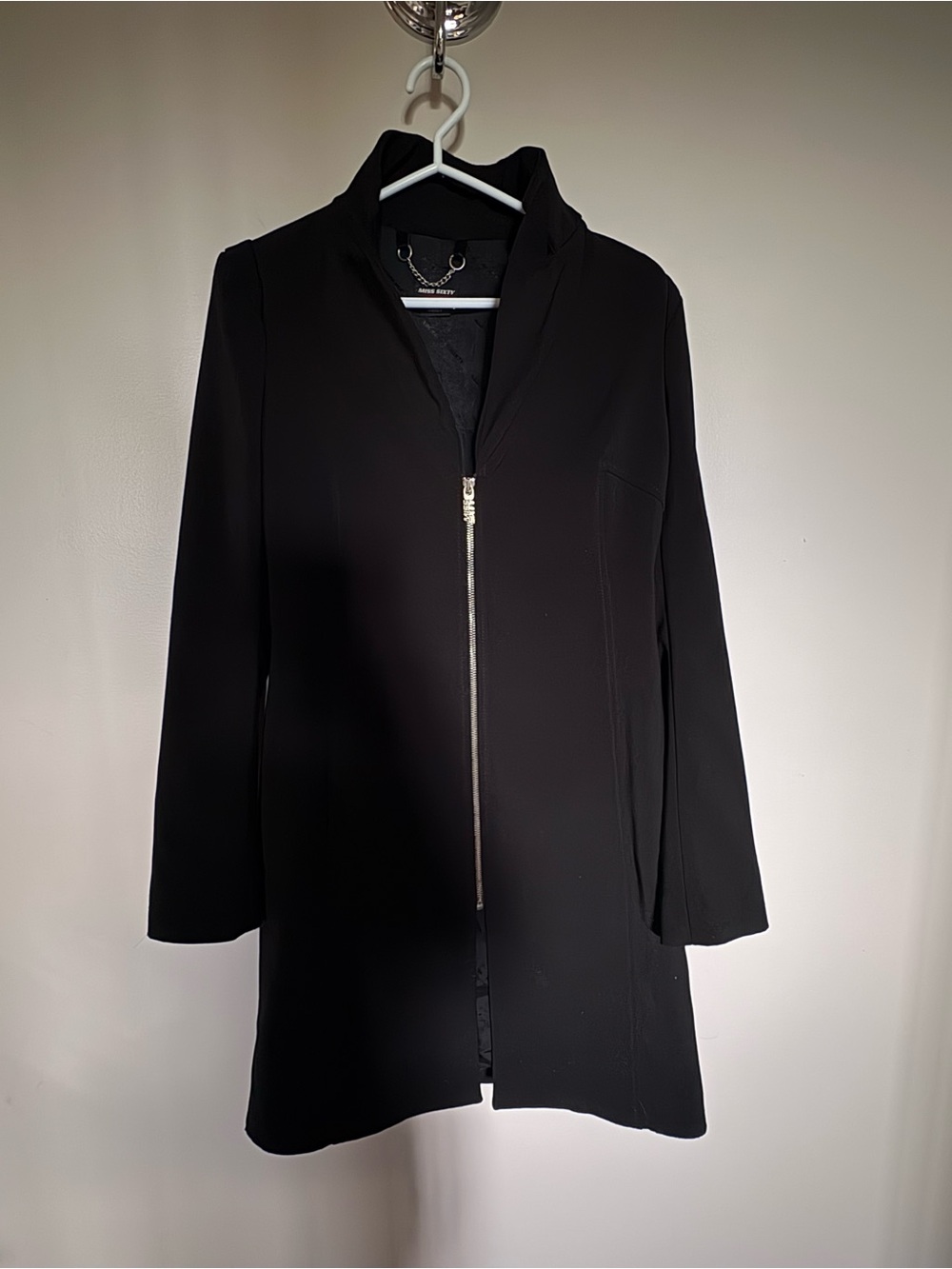 Miss Sixty Black Zip-Front Long Jacket Coat